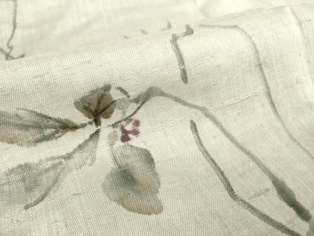 平和屋着物▽上質な紬 単衣 手描き 蔦の葉花文 正絹 逸品 DAAS0467az  