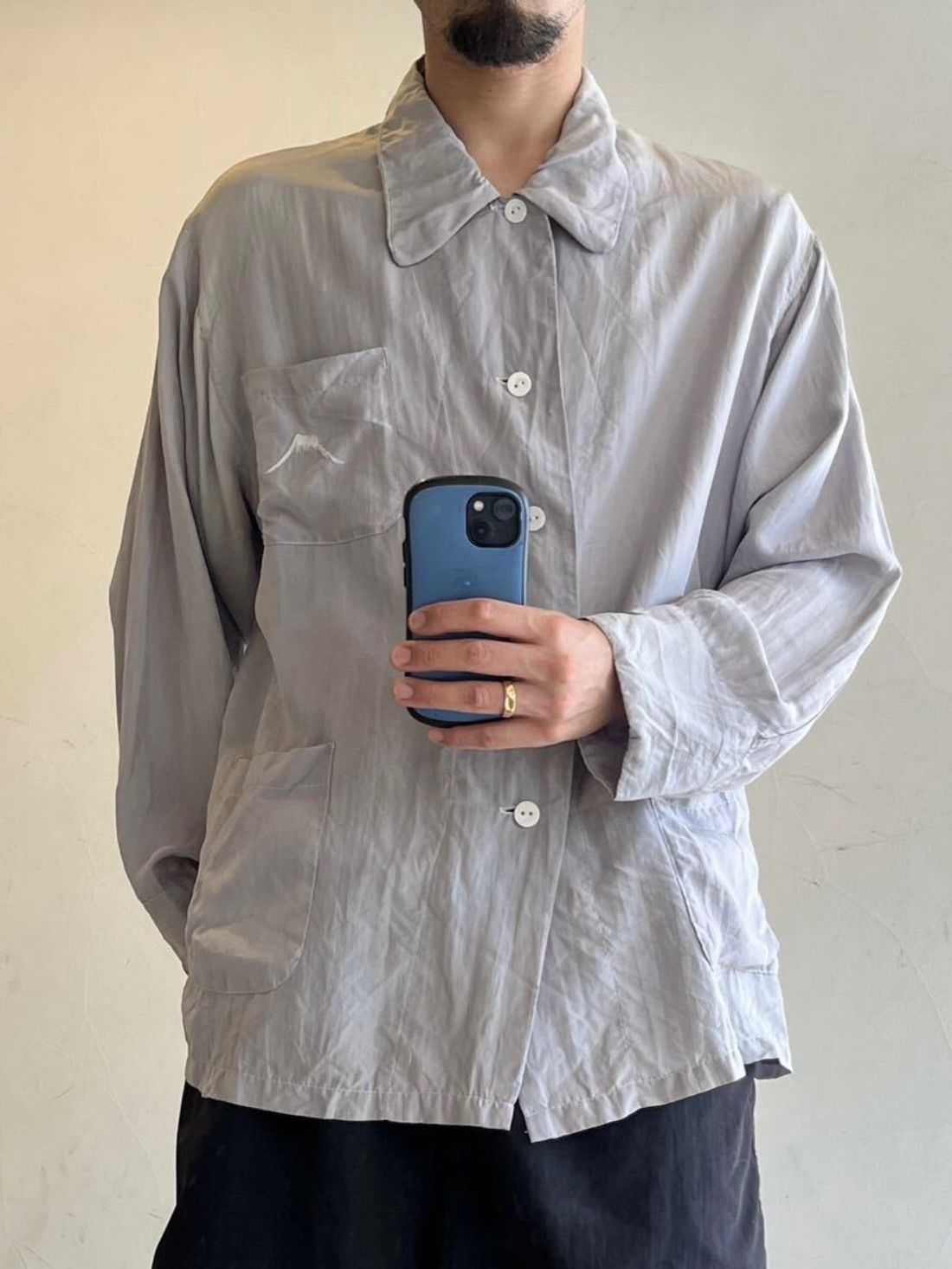 60s-70s Euro vintage シルク オープンカラー パジャマシャツ 80s 90s Euro vintage シルク パジャマ シャツ / グレー