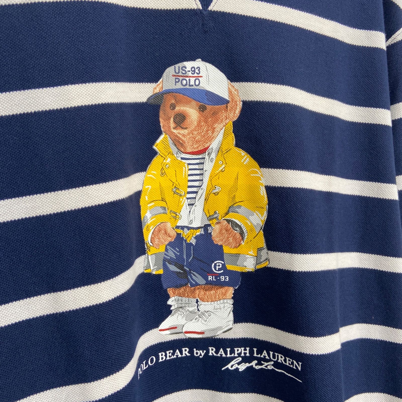 美品　ラルフローレン　ポロベア　ボーダー柄ロンT 鹿の子地ロンT ネイビー ☆POLO RALPHLAUREN☆ポロラルフローレン☆ポロベア☆ボーダー柄