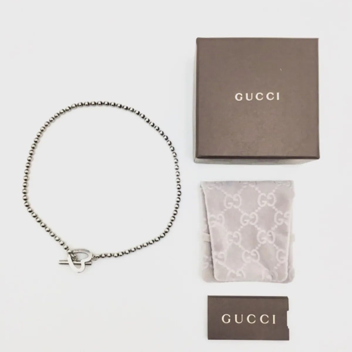 GUCCI　ボールチェーン　ハートトグルネックレス　チョーカー シルバー925 GUCCI グッチ ネックレス ハート GG ボールチェーン 925