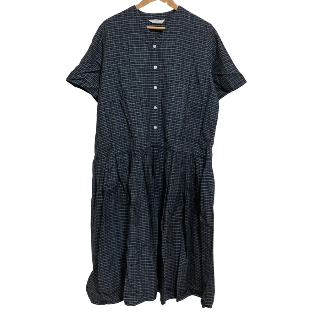美品 HOMSPUN ホームスパン コットンリネンVネック チェック柄