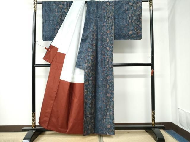 平和屋着物○本場大島紬 9マルキ 草花尽くし 正絹 逸品 未使用  