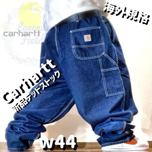 カーハートCarharttデニムペインターパンツ大パッチロゴ極太インディゴ古着 カーハートCarharttデニム極太ペインターパンツ大きいサイズ革