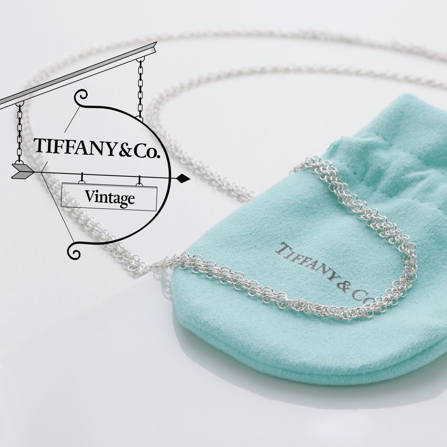 美品 TIFFANY&Co. ティファニー ヴィンテージ サマセット メッシュ ネックレス スターリング シルバー 925