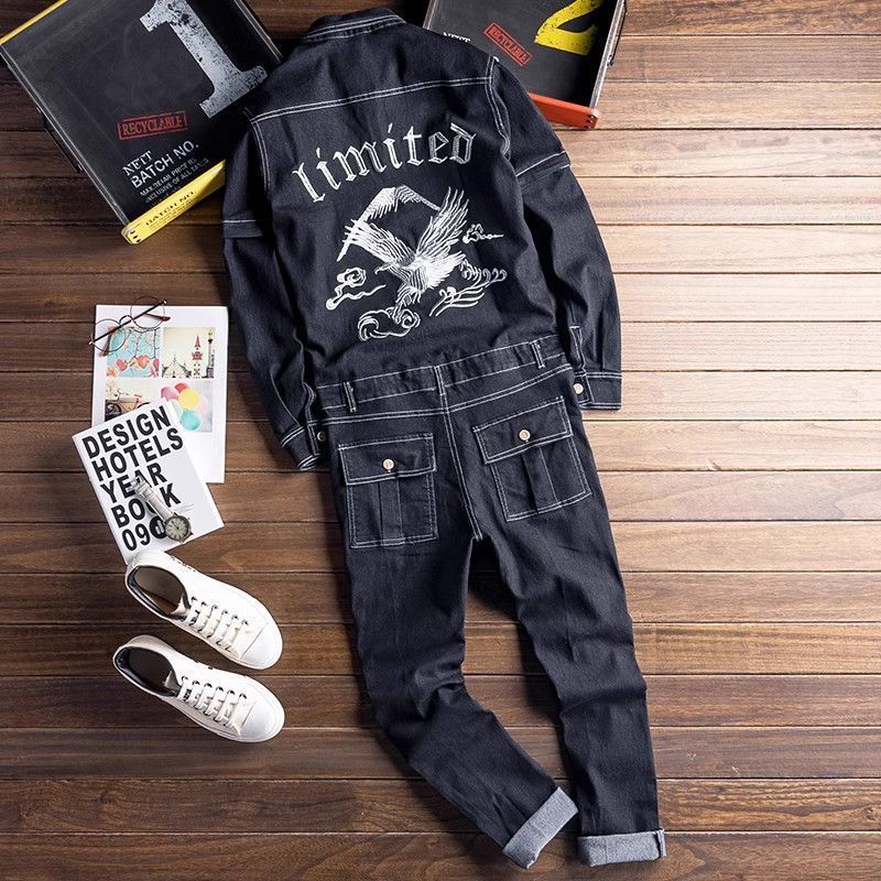 バイカー ツナギ サロペット オーバーオール デニム オールインワン ジーンズ つなぎ サスペンダーズボン ペインター作業服 M 2XL