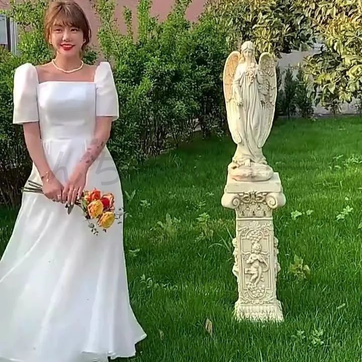 ボリューム袖　パフスリーブ サテン 二次会 前撮り ウェディングドレス ボリューム袖 パフスリーブ サテン 二次会 前撮り ウェディングドレス