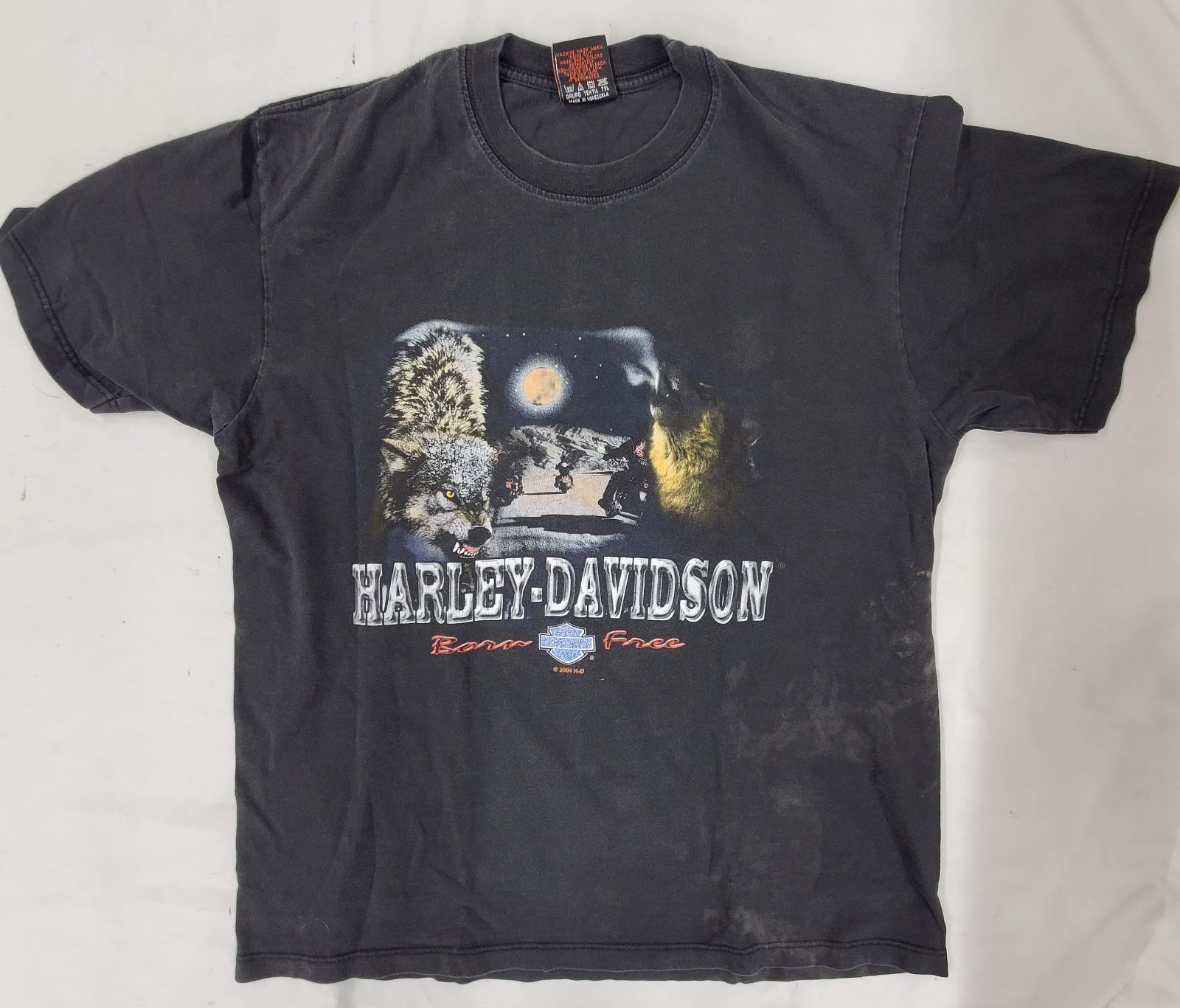 00s Harley-Davidson ハーレーダビッドソン Tシャツ 両面プリント ウルフ Lサイズ ブラック fg0910-4