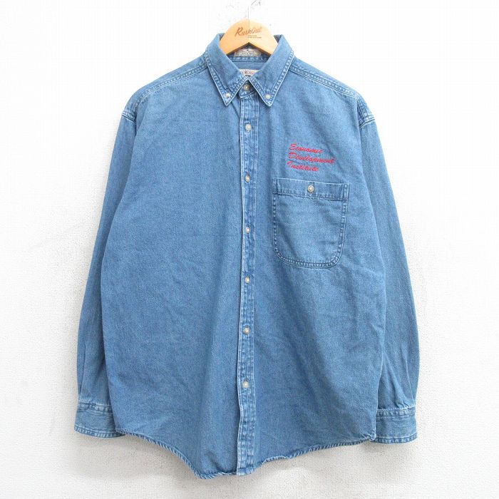 M/古着 長袖 シャツ メンズ 00s コットン ボタンダウン 薄紺 ネイビー デニム 25mar07 中古 トップス