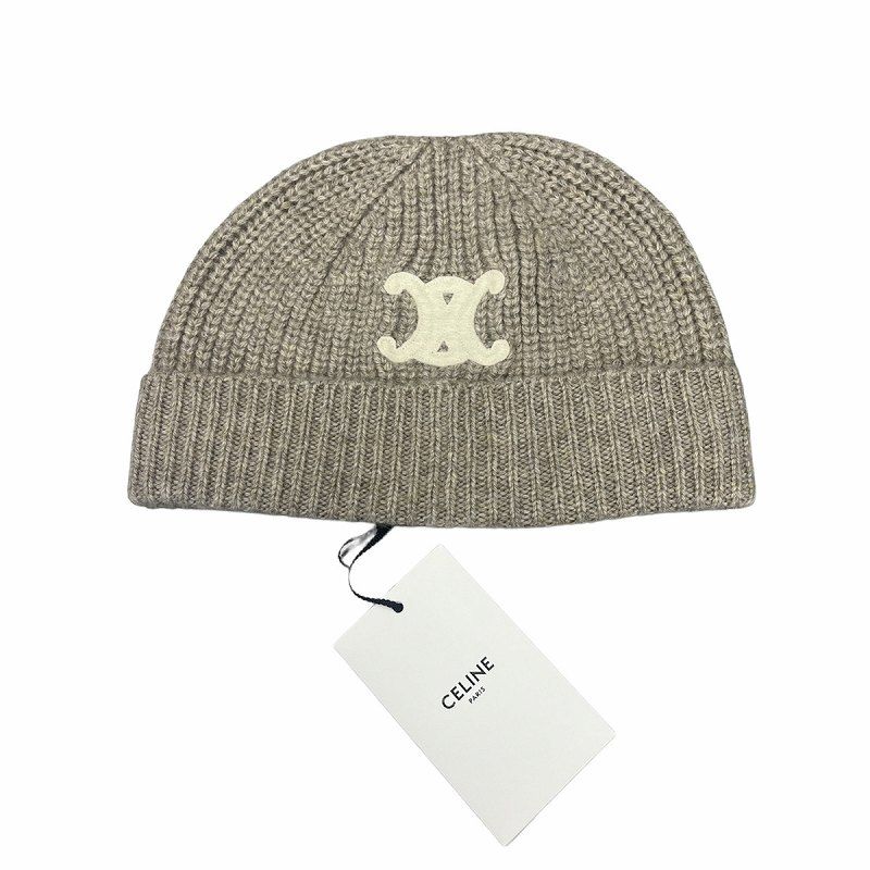 CELINE セリーヌ ニット帽 トリオンフ ニットキャップ カシミヤ グレー