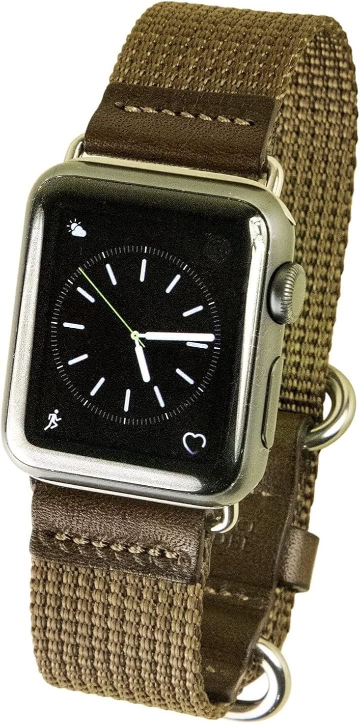 atelier CODEL atelierCODEL アップルウォッチ バンド 職人が付け心地を追求 apple watch ナイロン レザー ベルト 対応 腕周り長いバージョン(カーキオリーブ，  38mm/40mm/41mm/42mm（腕周)