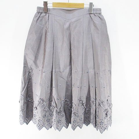 麻里亜 ミモレ丈 フ スカート スカート 15 灰系 グレー 刺繍 フリル ポケット 裏地