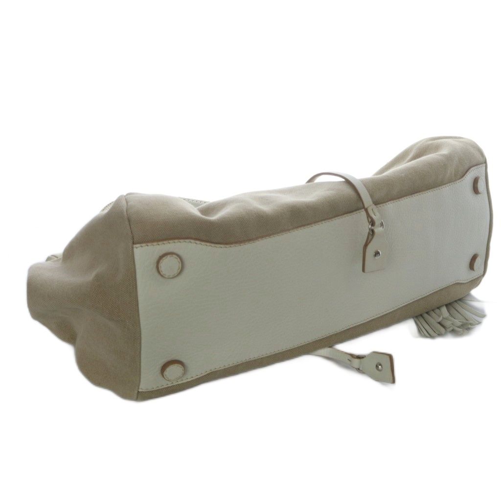  ジルサンダー JIL SANDER レザー キャンバス 編み込み トートバッグ ハンドバッグ チャーム付 ベージュ 白 その他 トップス