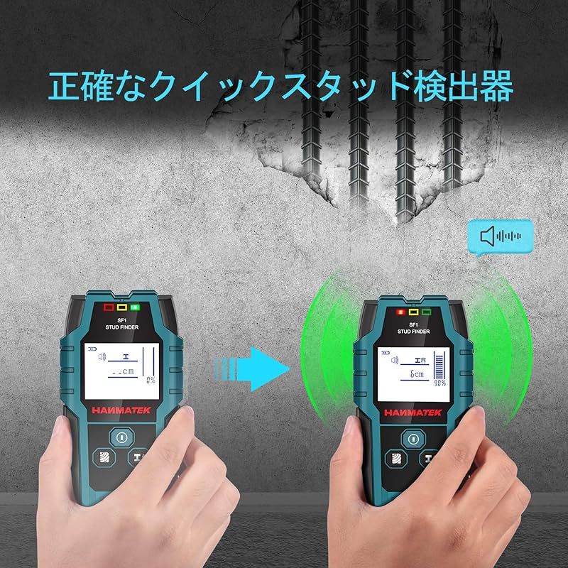 HANMATEK 下地探し 下地センサー 下地チェッカー 壁うらセンサー 深度距離表示 五合一アップグレード木材精密モード両頭ボルト探索ツール、金属中心縁、両頭ボルトと交流電線、壁パイプ位