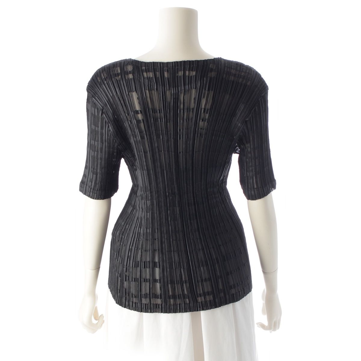 イッセイミヤケ 97SS プリーツ 総柄 クルーネック 五分袖 トップス IM71-FJ912 ブラック L USTAUSTRALIA_COM_AU