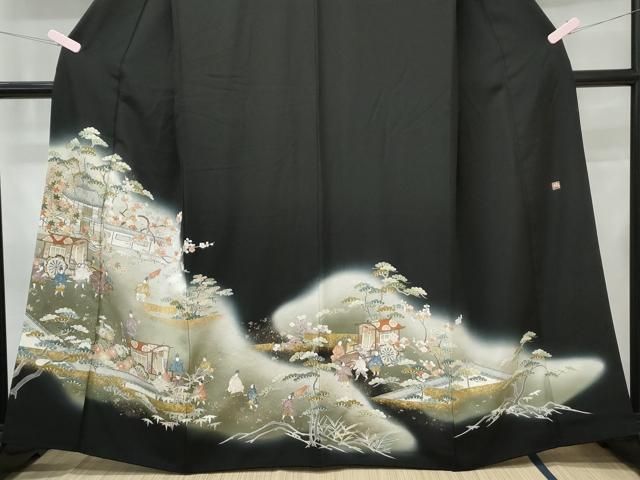 平和屋着物□豪華黒留袖 作家物 手描き 風景文 暈し染め 金彩
