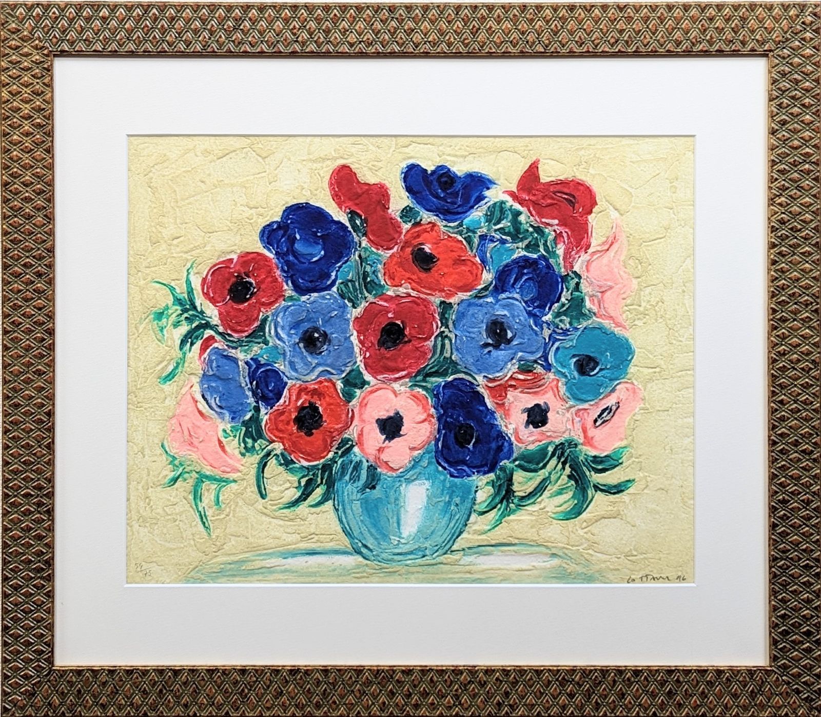 真作 直筆サイン アンドレ コタボ 青と赤のブーケ