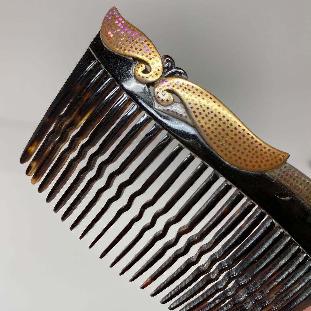 在銘 極上手 鼈甲 蒔絵螺鈿 櫛 重さ8g 東H5-1014☆2F