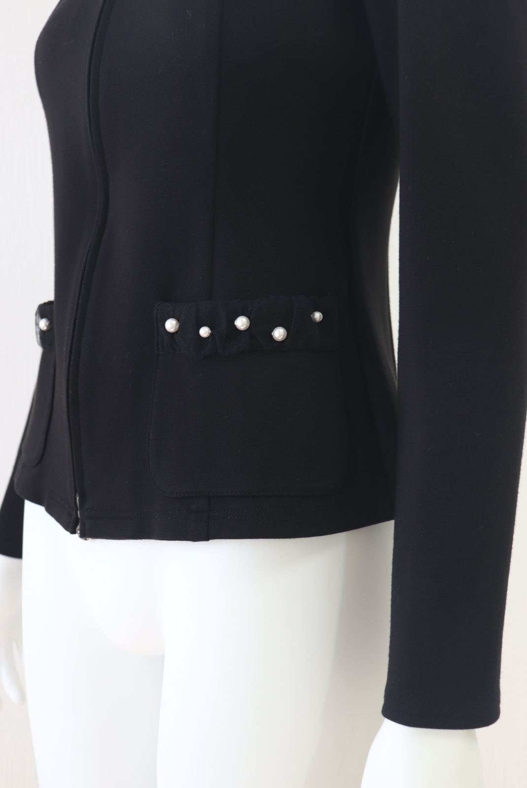 ルネ パール フリル ジップアップ ニット カーディガン 36