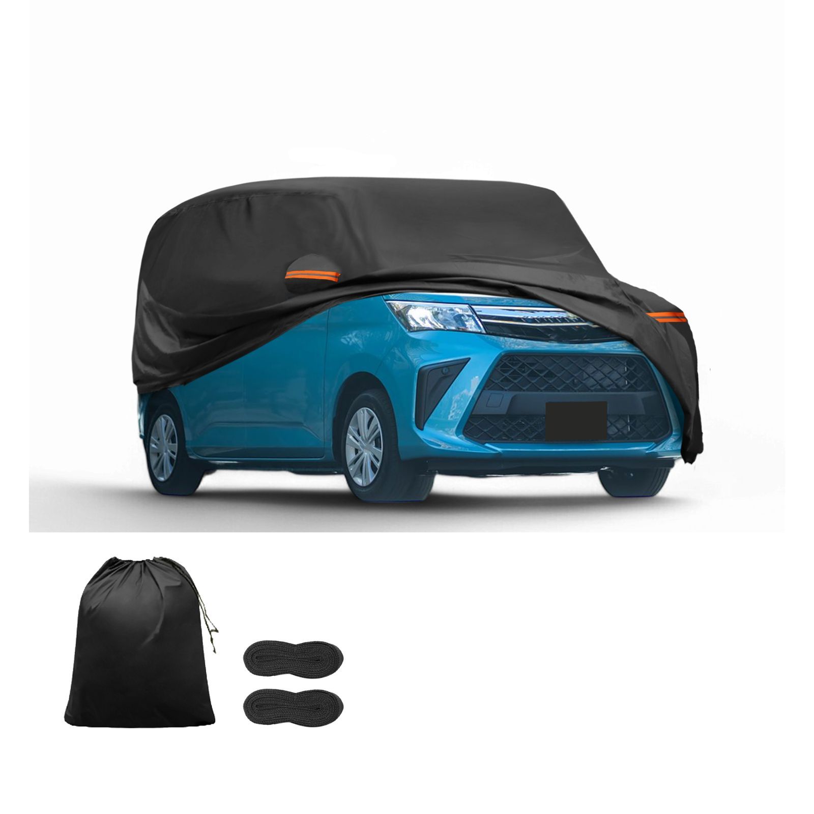 X AUTOHAUX トヨタ ルーミー用 車ボディカバー 自動車カバー 防水生地-5層構造 裏起毛 塗装面保護 運転席ジッパー付き ドア開閉 防風ロープ 収納袋付き 日焼け 梅雨対策 車中泊 仮眠 暑さ対策 UVカット ブラック