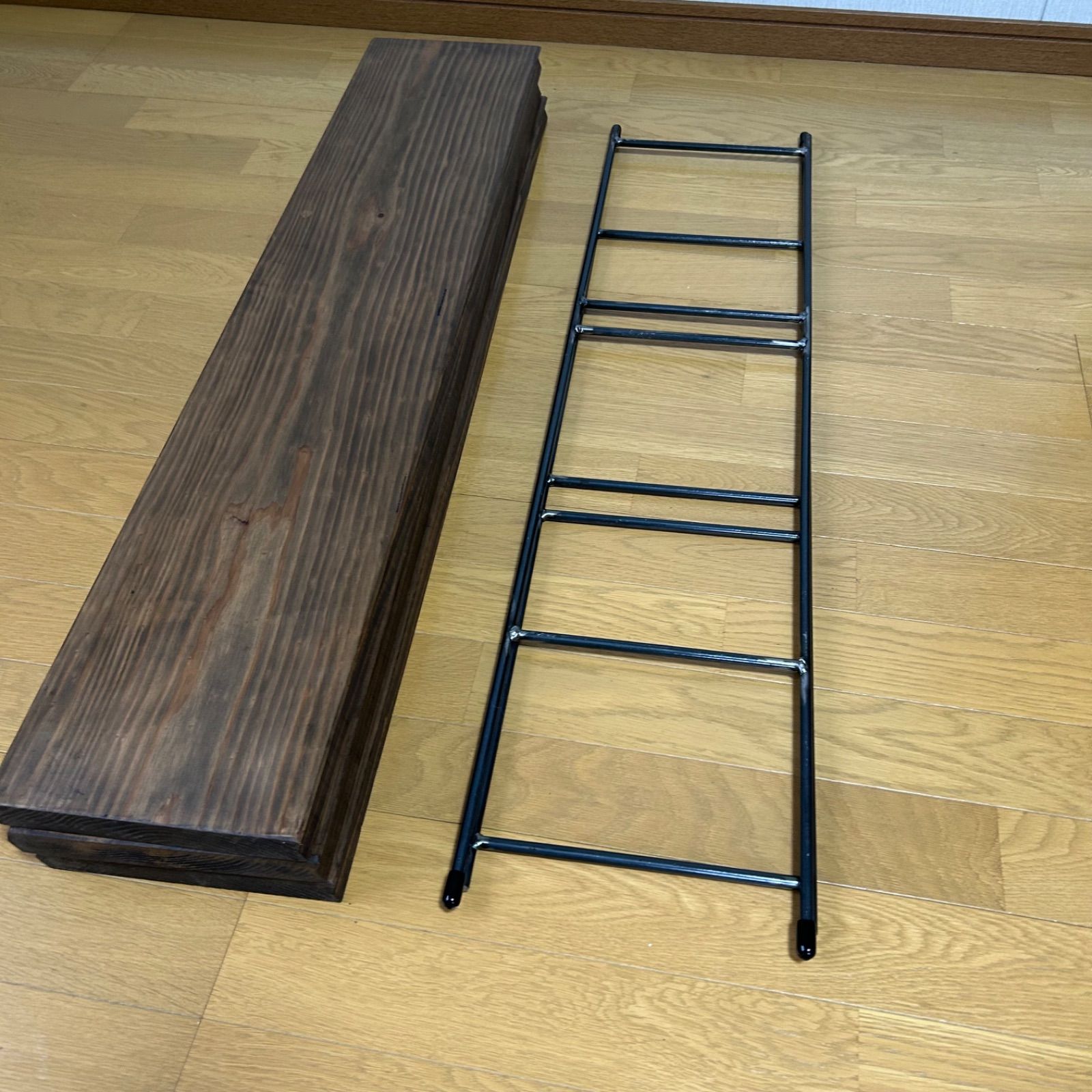 カフェ板×アイアン】3段シェルフ｜古材風ジャコビーン仕上げ