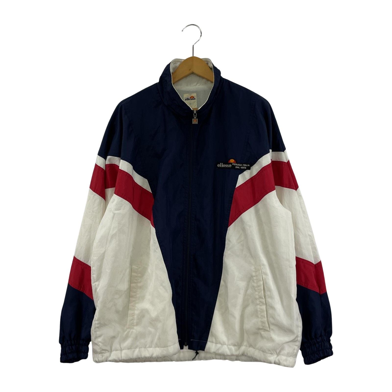 ellesse エレッセ ジップアップジャケット sizeL/ホワイト×ネイビー 