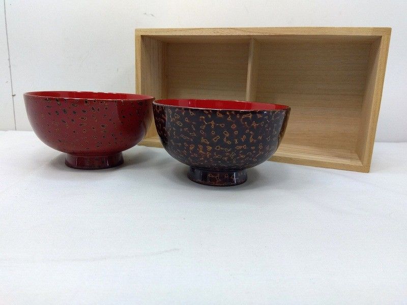 s25g-551k 津軽塗 夫婦椀 呂 赤 ペア 2客セット 天然木 蓋なし