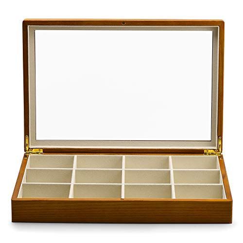 D：12区画 ホワイト Oirlv ジュエリートレイ 蓋付き 木製 12区画