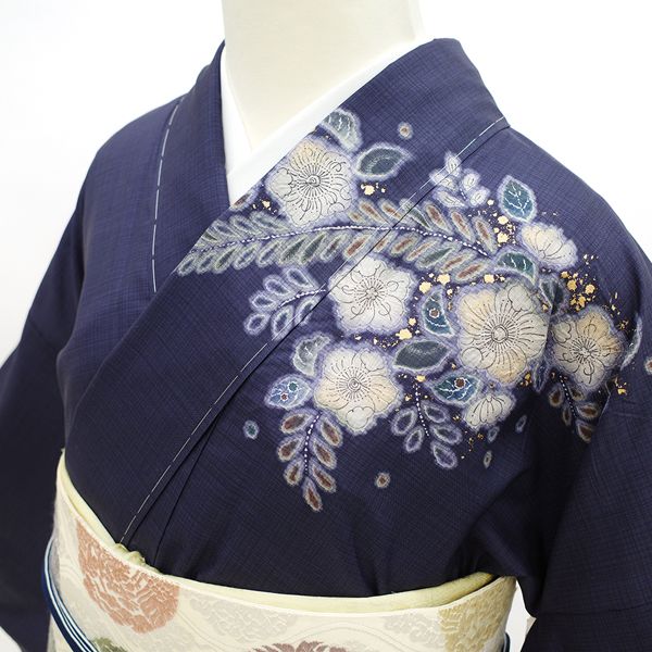 新古品】 本場大島紬 訪問着 袷 着物 染大島 正絹 辻が花 絞り 濃灰