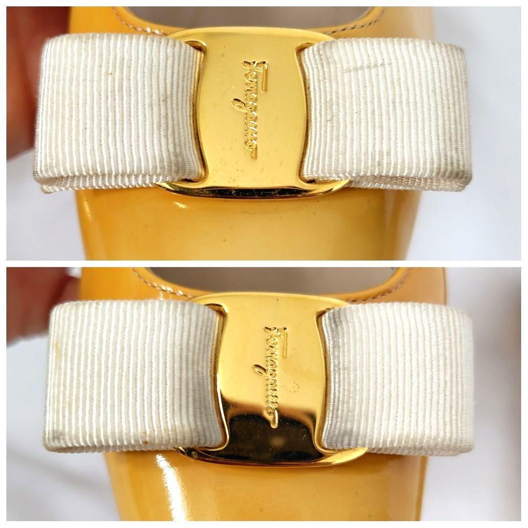 ☆フェラガモ【Ferragamo】ヴァラ エナメル パンプス イエロー