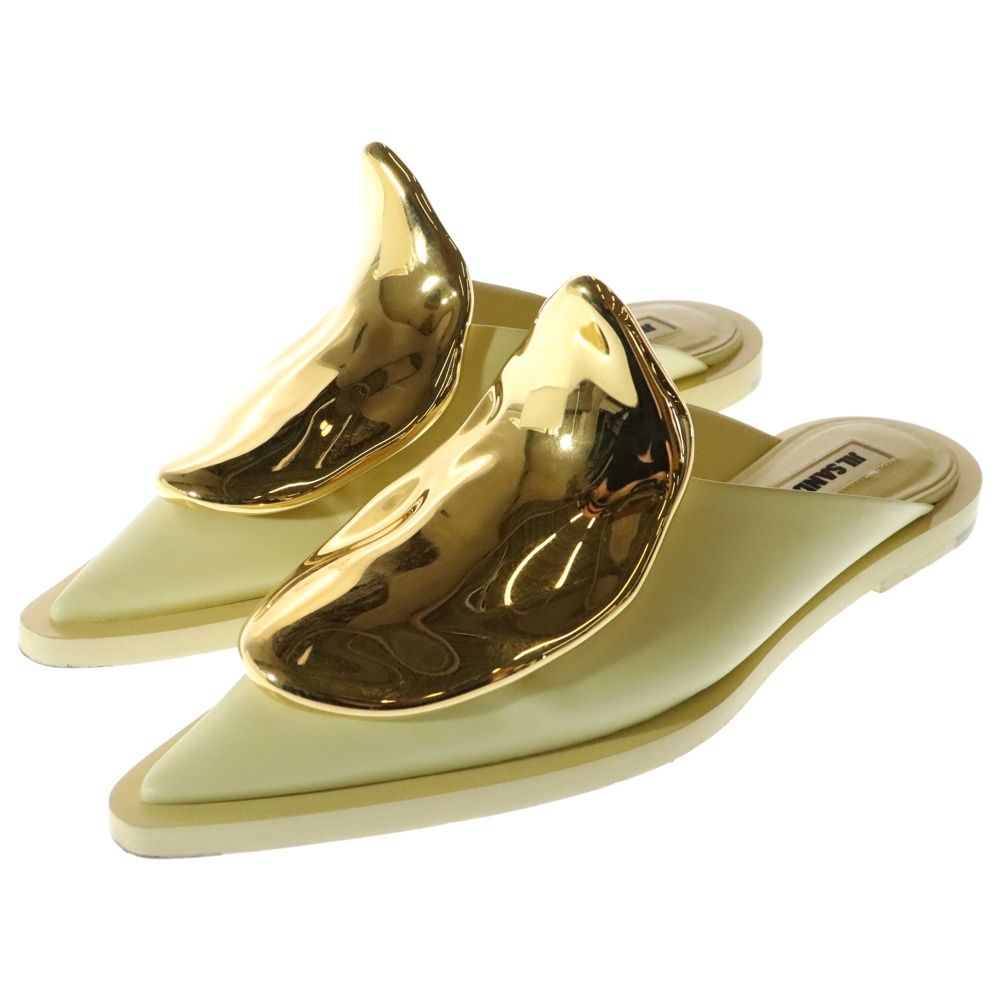 JIL SANDER ジルサンダー メタルプレート レザー フラット ミュール サンダル レディース イエロー ゴールド JS38250A