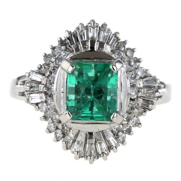 Pt900 プラチナ リング エメラルド 1.00ct ダイヤモンド 0.30ct