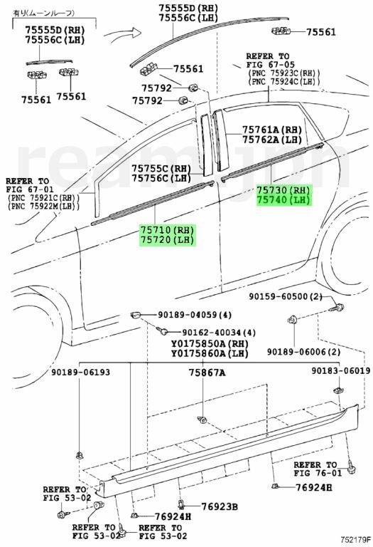新品 トヨタ純正 プリウス 30 30系 ZVW30 ドアベルトモール 前後左右 