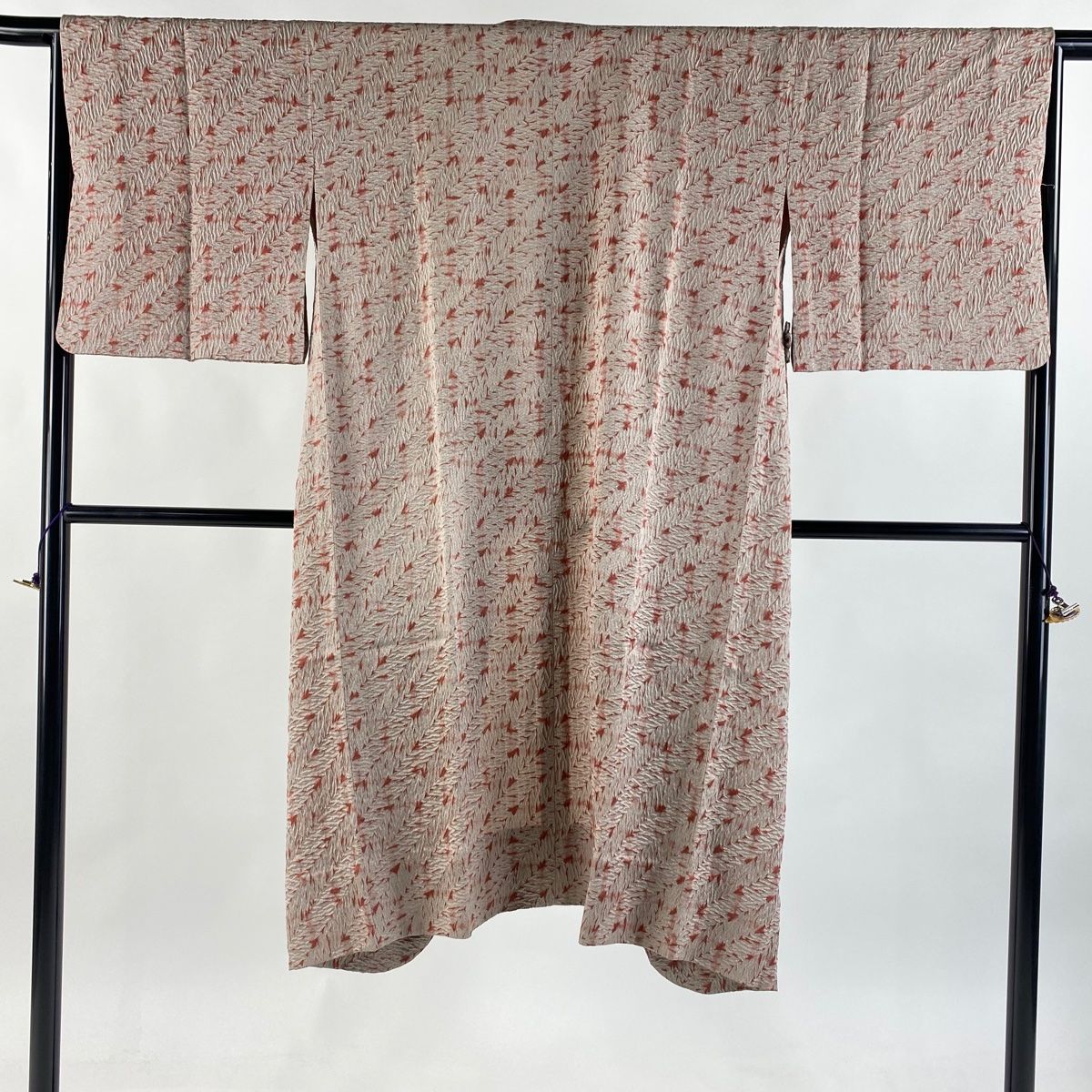 道中着 身丈123cm 裄丈65cm M 和装コート 着物衿 幾何学模様 絞り 薄小豆 正絹