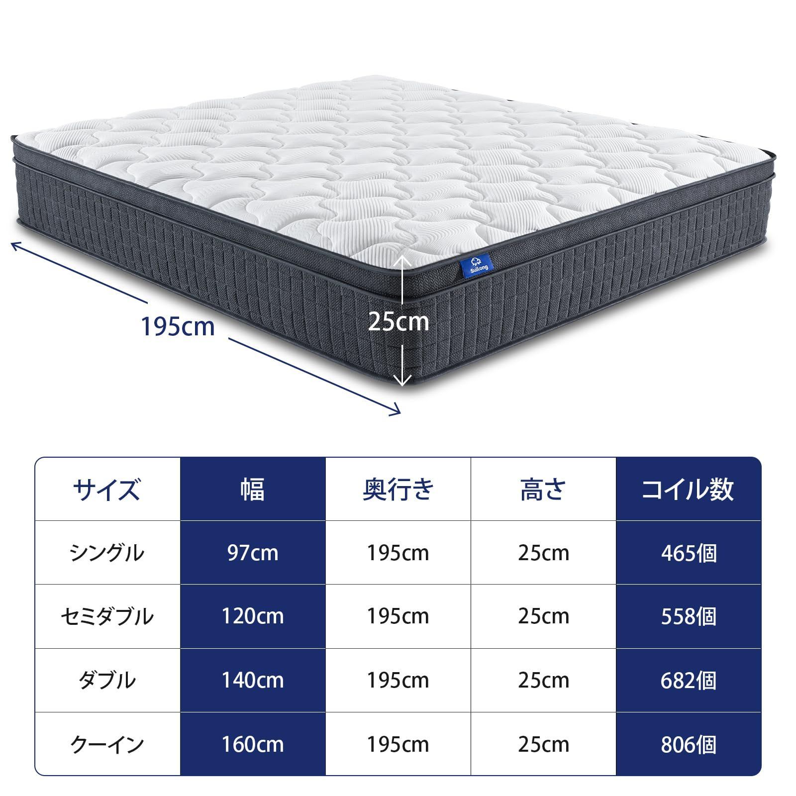 Suilong ポケットコイルマットレス ダブル 硬め 極厚26cm 独立