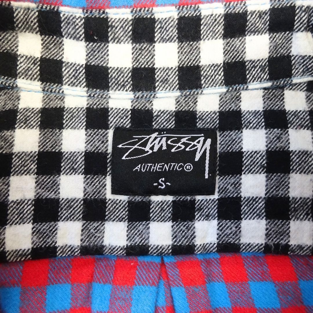 STUSSY ステューシー 長袖シャツ ネルシャツ チェック柄 赤×青 メンズ