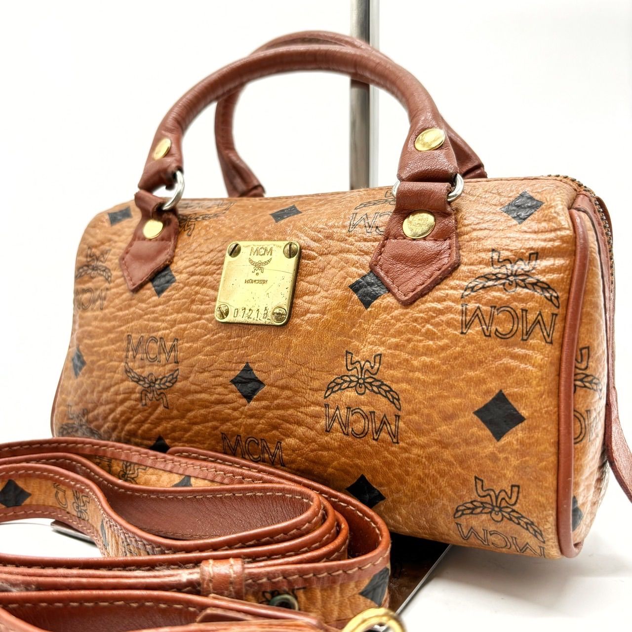 良品◎ MCM 2way ミニボストンバッグ ハンドバッグ ヴィセトス柄　82 MCM エムシーエム ハンドバッグ ミニボストンバッグ レザー
