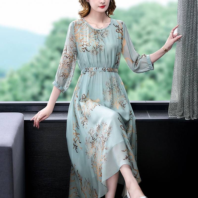 マッシモドゥッティ　シルク　ワンピース　フォーマルドレス　グリーン　結婚式 DRESS+ ドレス タイトシルエットのミモレ丈ワンピースドレス