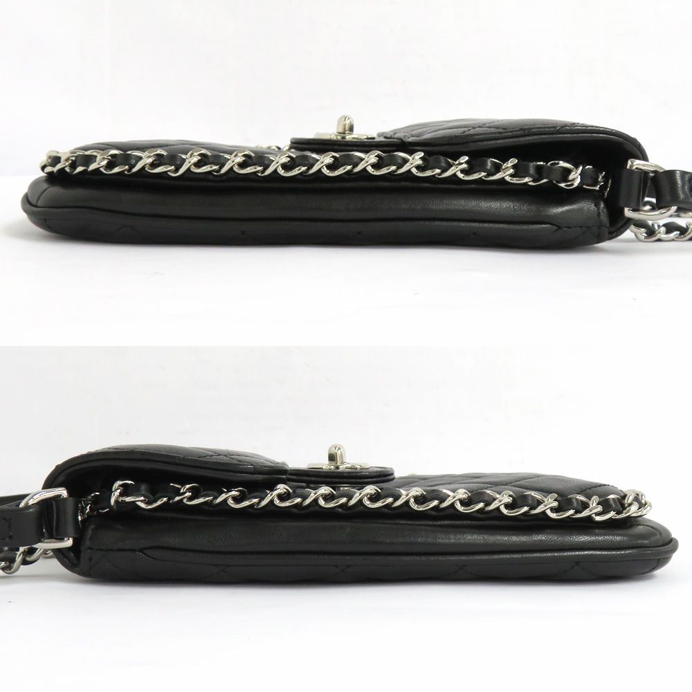 安い！かわいい！ 名古屋 シャネル マトラッセ フォンケース フォンポーチ チェーンショルダー ブラック シルバー金具 24番台 黒 早い者勝ちの限定セール。