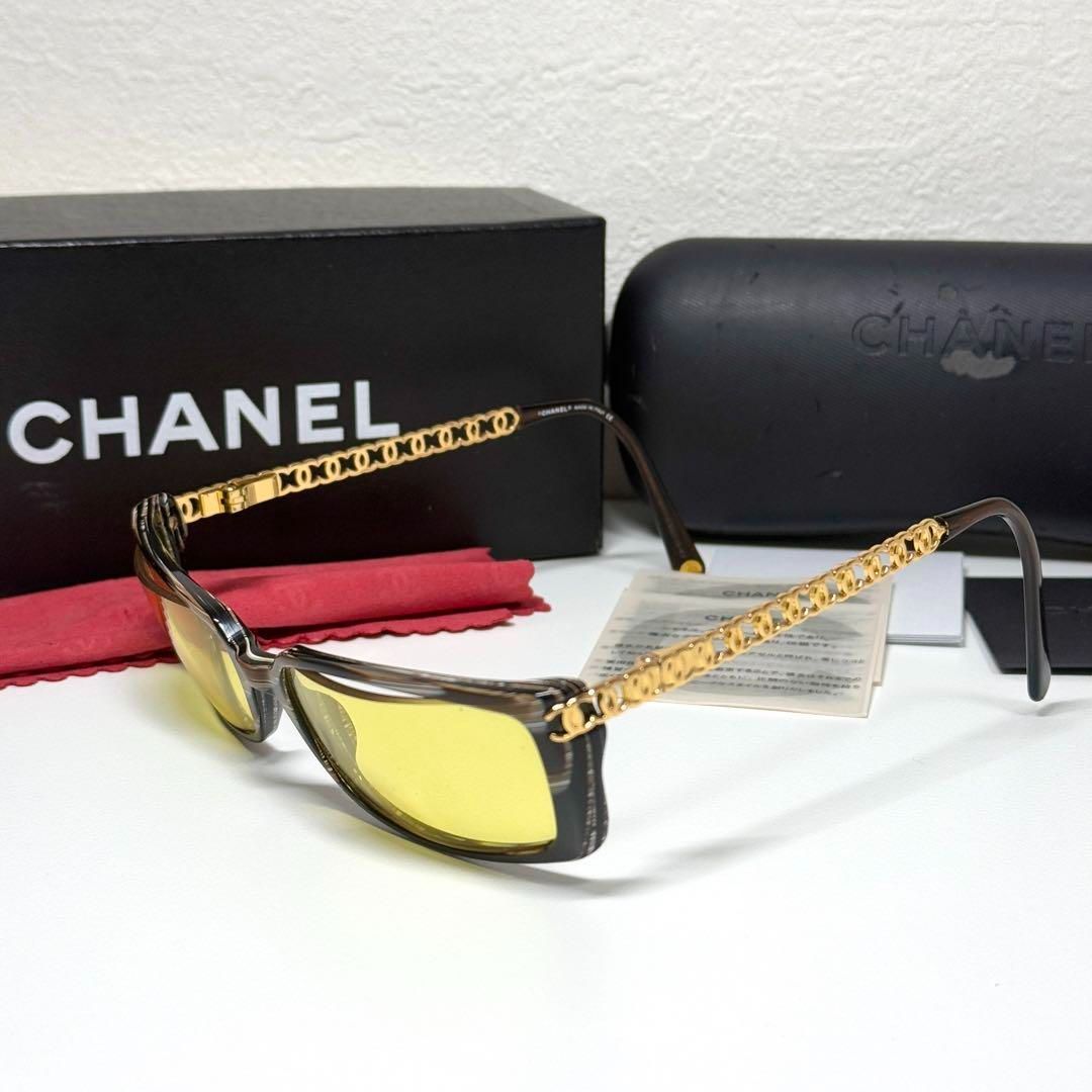 CHANEL サングラス ココマーク ゴールド 3018 チェーン イエロー シャネル 3018 c.586 55□17 130