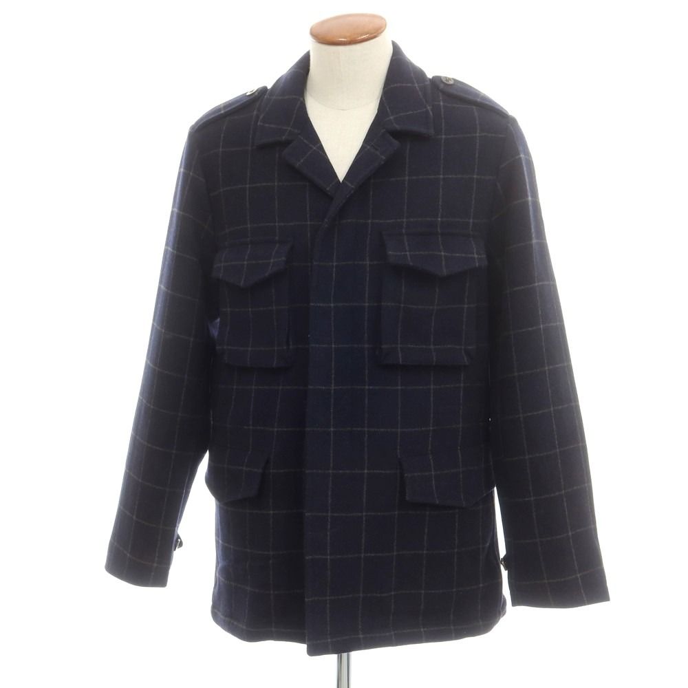ボリオリ BOGLIOLI ウール チェック ミリタリージャケット ネイビーxグレー サイズ48 メンズ