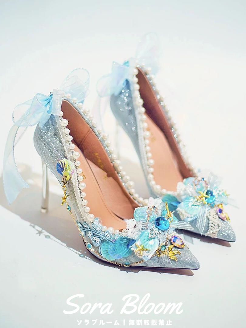 【上品で大人気♪】新品未使用おしゃれヒール★ロリータ?マーメイドシューズ?女子会パーティーイベントに最適 洗濯機OK