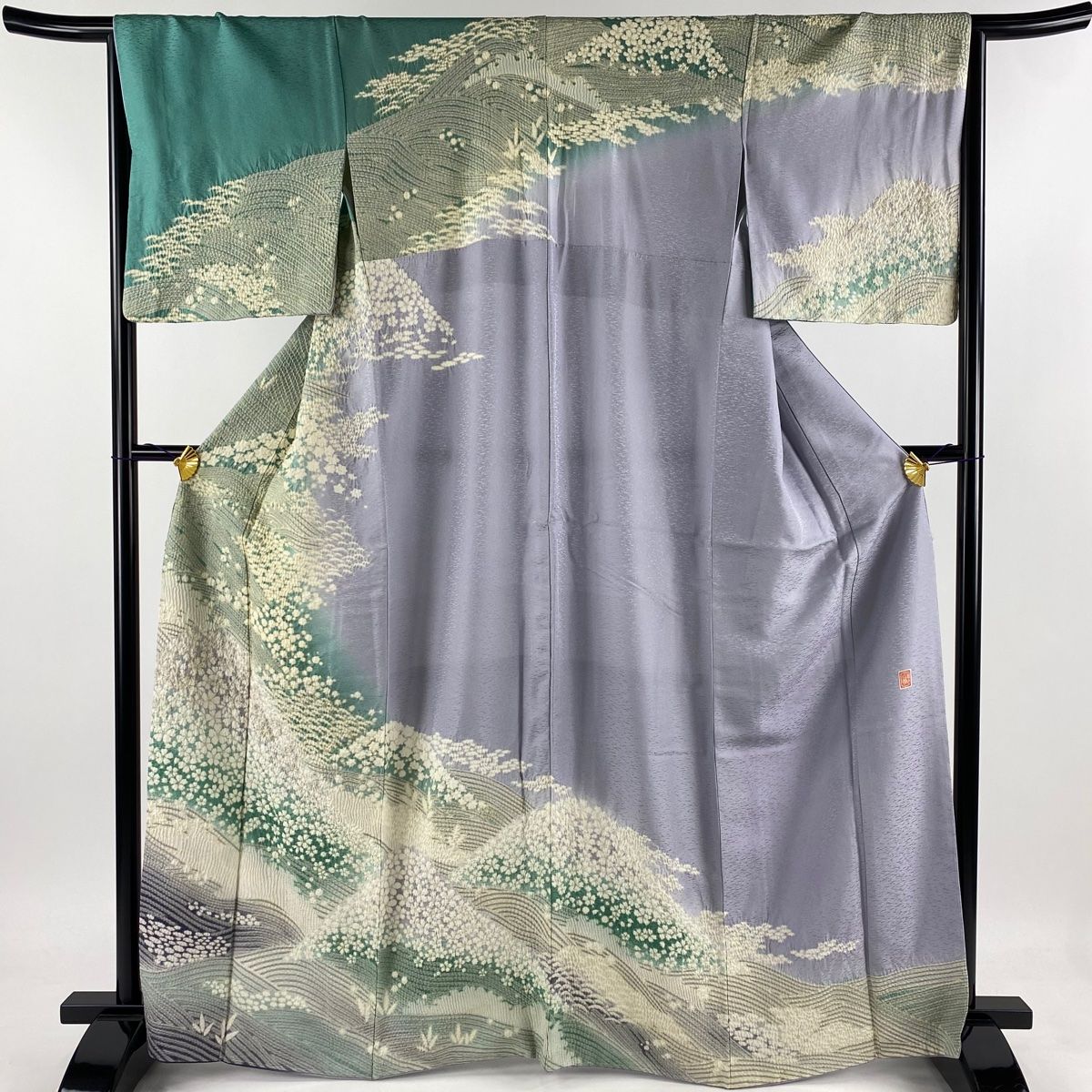 訪問着 身丈165.5cm 裄丈66cm M 袷 滝泰 落款 花 波 絞り