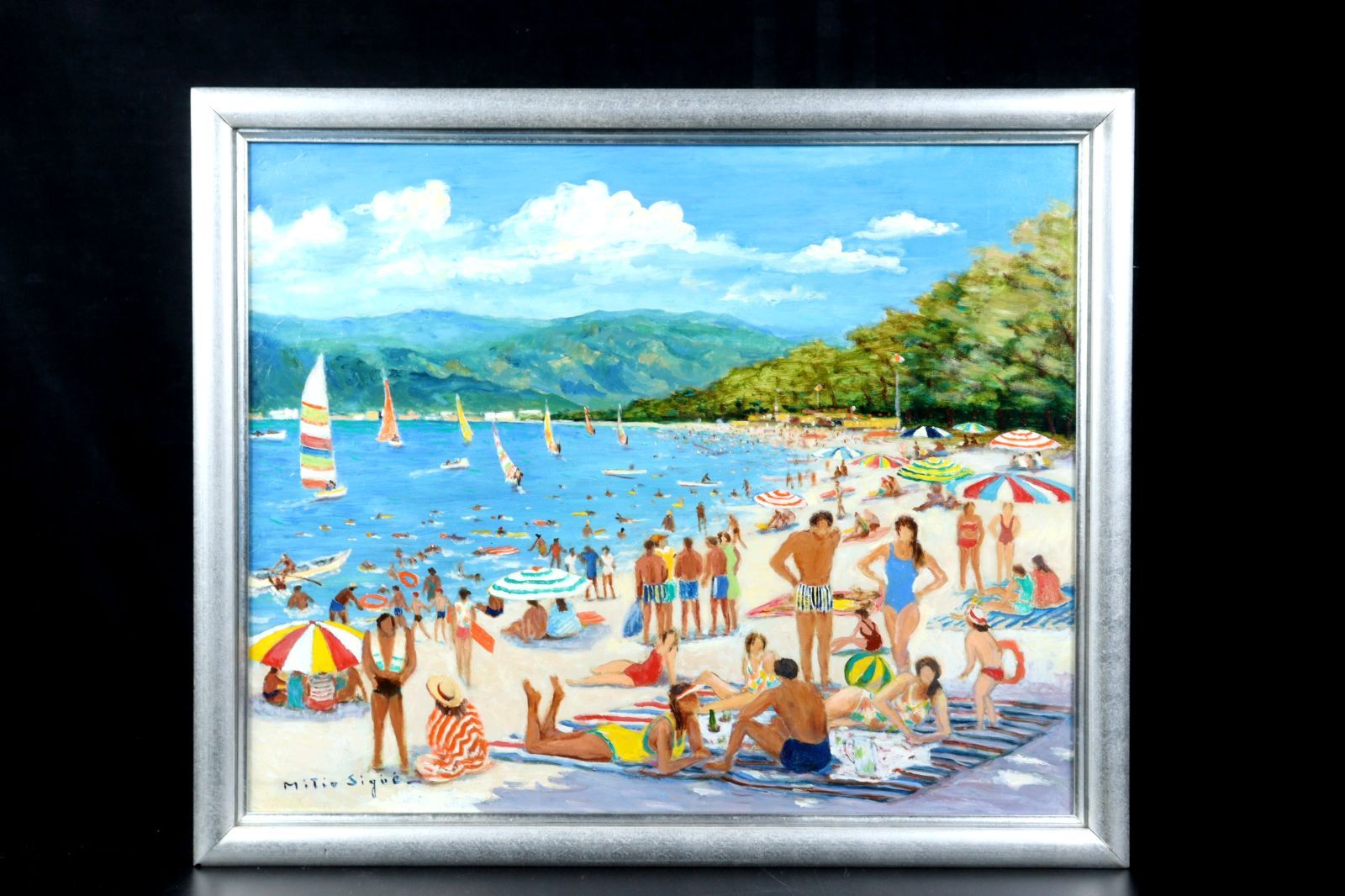 重達夫 「夏の気比松原海岸 敦賀市」 肉筆油彩15号 海水浴場