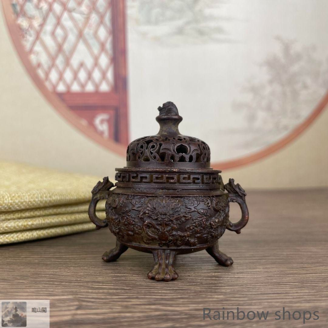 新品・未使用】 銅器 香炉 三足九龍炉 茶道薫香炉 香道具 装飾品