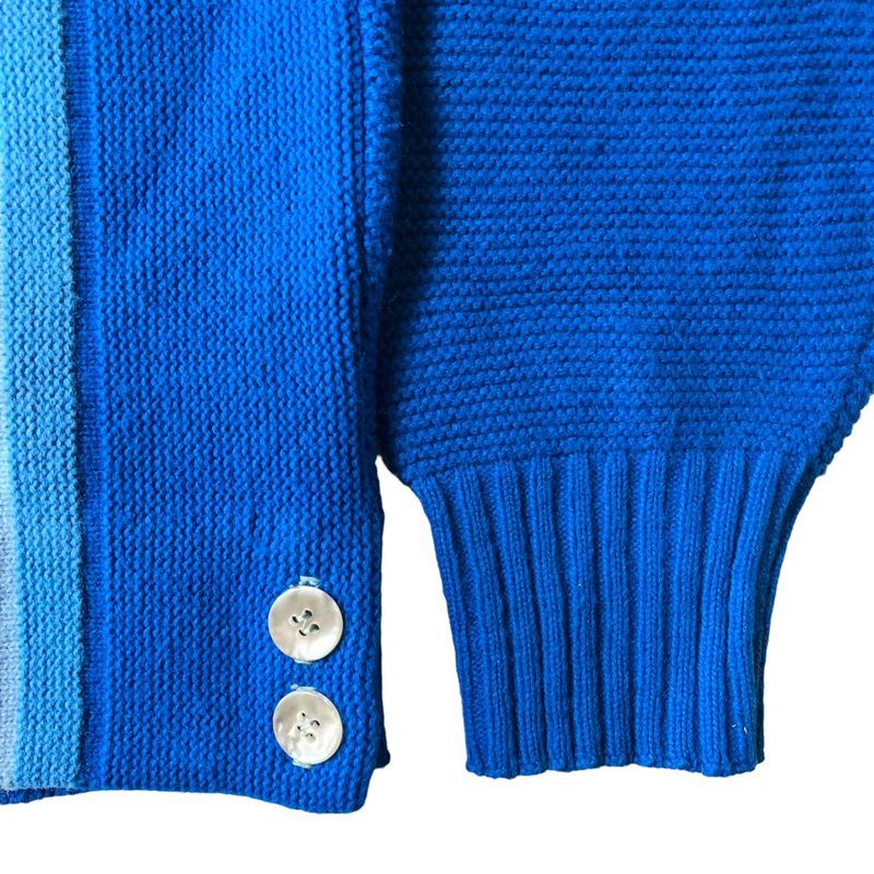 70s ストライプ 総柄 アクリル ニット カーディガン / 70年代 ビンテージ ブルー マルチカラー セーター