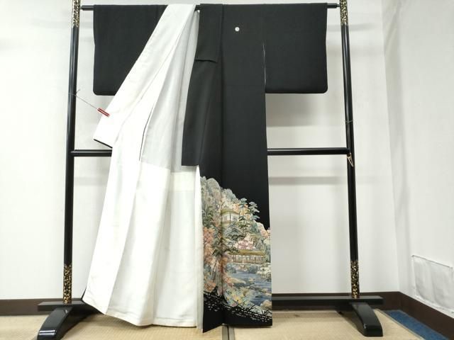 遠山水辺渡り橋風景文 正絹