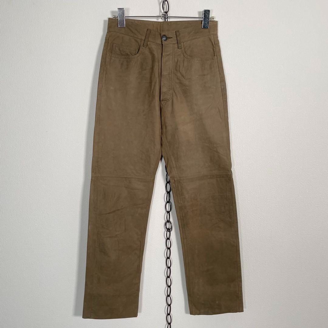 フランス製 90s ヴィンテージ A.P.C. レザーパンツ 牛革 本革 カーキベージュ系