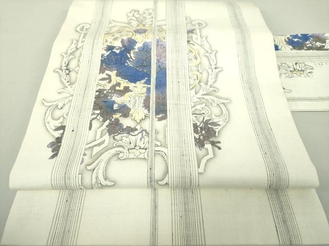 平和屋着物●九寸名古屋帯 紬地 洋花文 金彩 正絹 DAAS3592ps