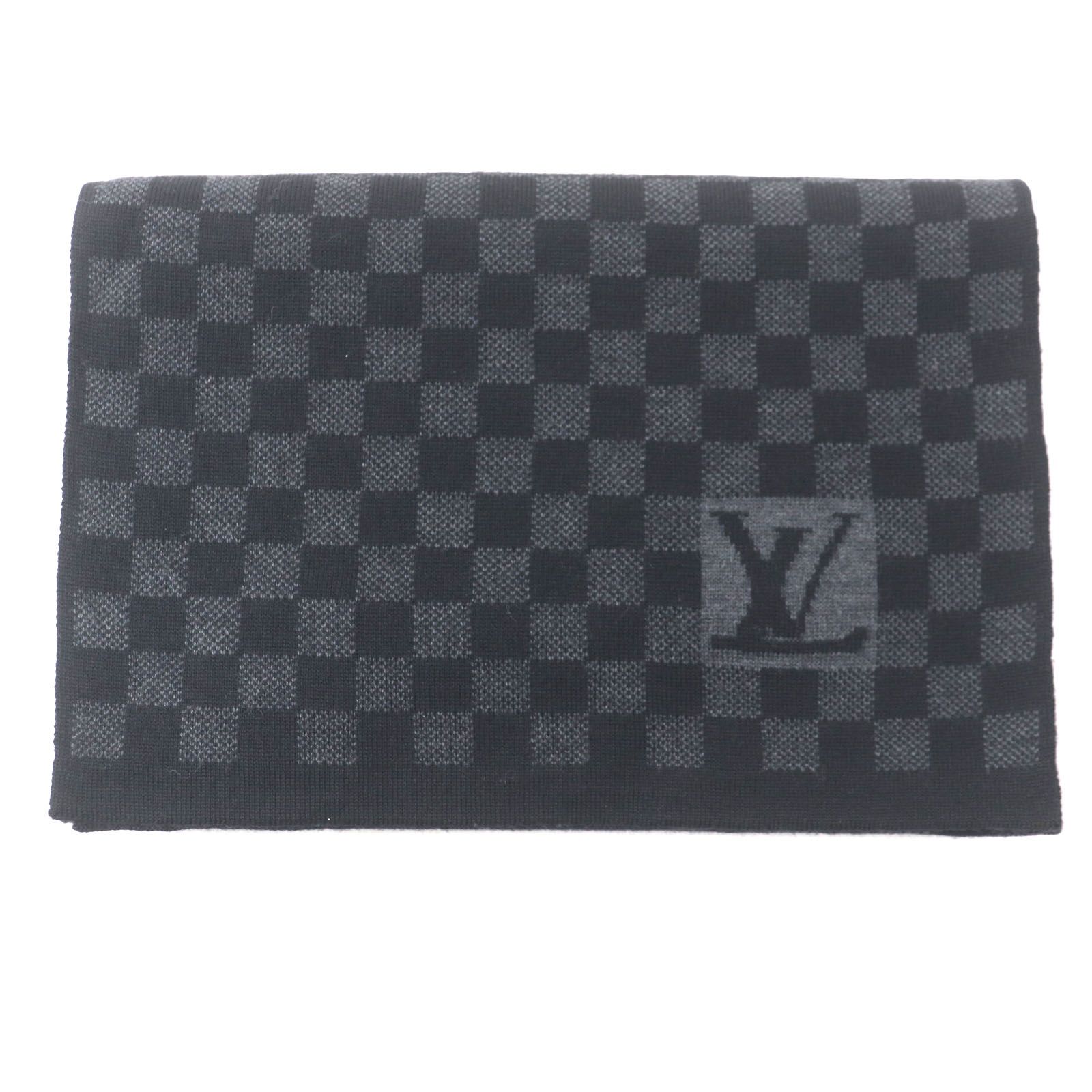 LOUIS VUITTON ルイヴィトン 402330 エシャルプ プティダミエ ウール ニットマフラー ブラック グレー イタリア製 メンズ