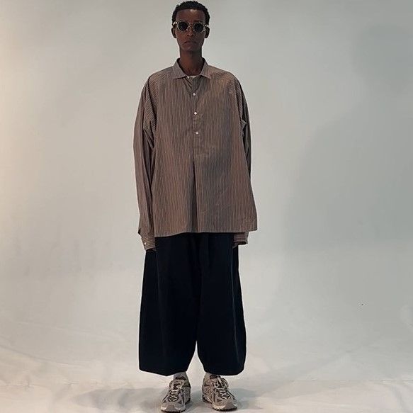 Sillage / popover shirt stripe brown - メルカリ